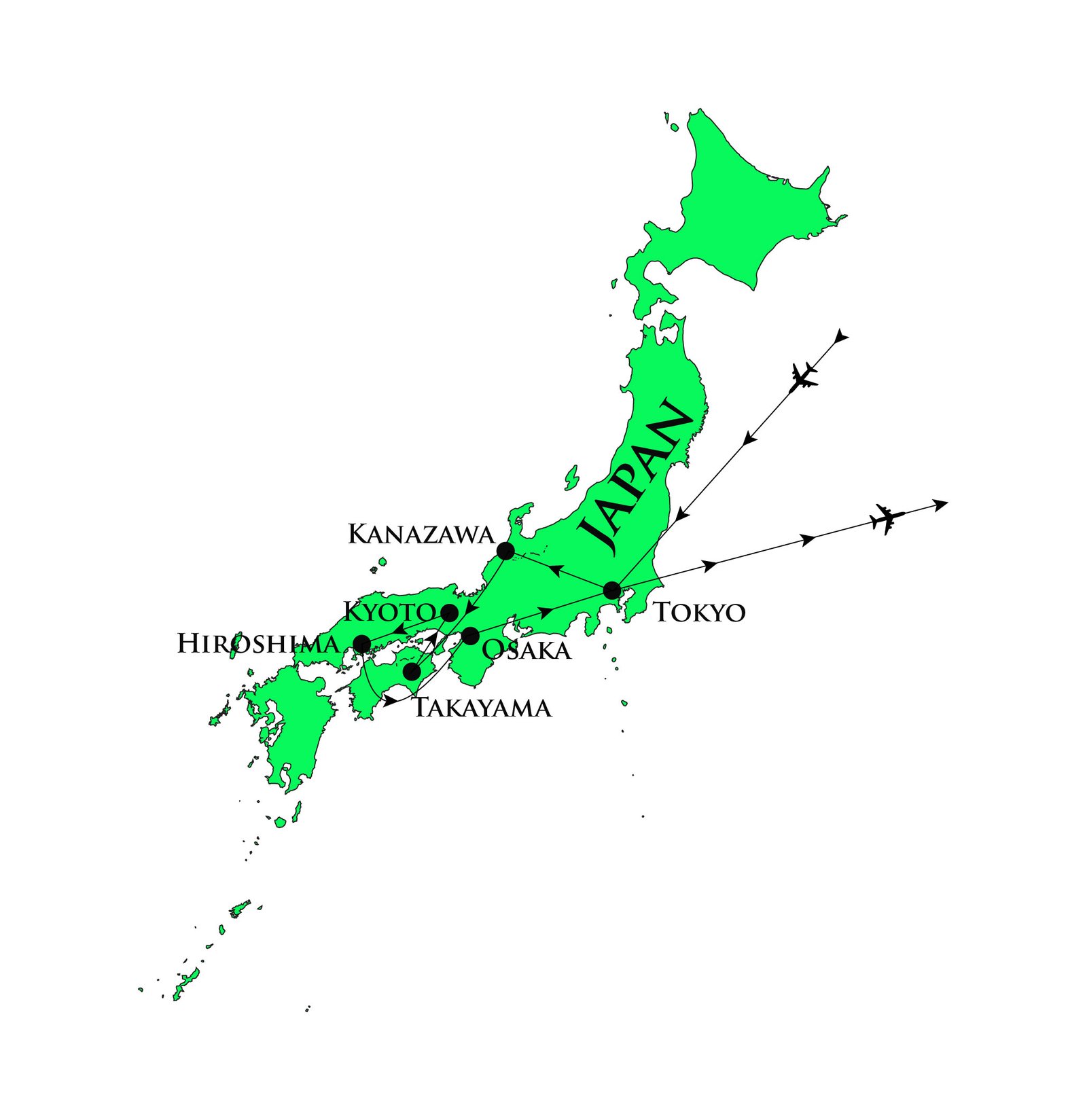 Map of Japan itinerary